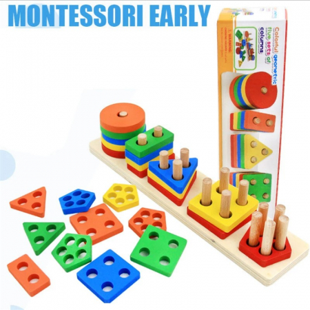Joc de tip Montessori - SORTATOR CU 5 FORME GEOMETRICE Colorful Geometric five sets of columns [8]
