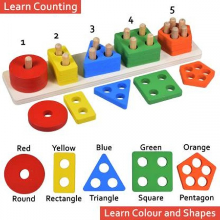 Joc de tip Montessori - SORTATOR CU 5 FORME GEOMETRICE Colorful Geometric five sets of columns [2]