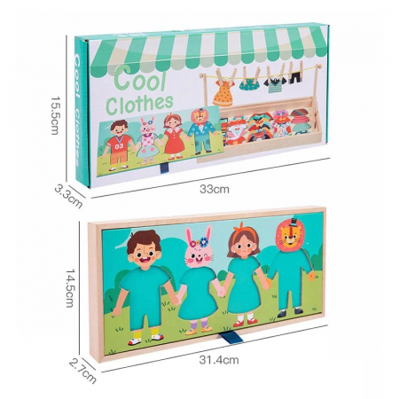 Joc 2 în 1 puzzle incastru şi asociere ÎMBRACĂ PERSONAJELE şi ÎNTINDE RUFELE PE SÂRMĂ - DRY CLOTHES [4]