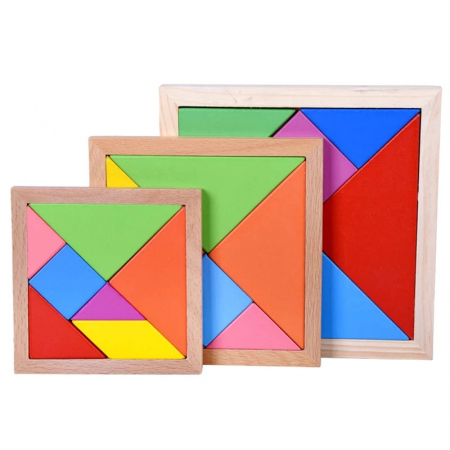 Jucării creative - Joc tangram multicolor din lemn formă pătrată