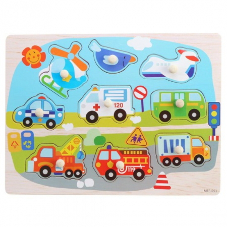 Jucării - Puzzle incastru din lemn cu butoni - mijloace de transport 3