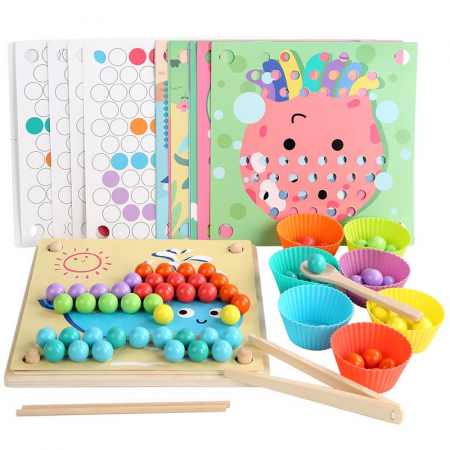 Jucărie din lemn de tip Montessori de îndemânare și asociere cu bile colorate ADVANCED CLIP BEADS [3]