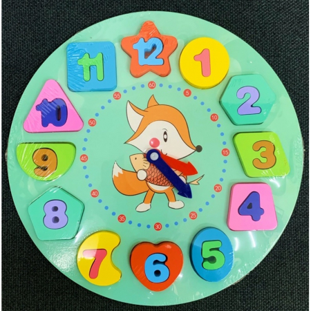 Jucării din lemn - Puzzle din lemn ceas cu forme geometrice şi cifre incastre DIGITAL SHAPE CLOCK