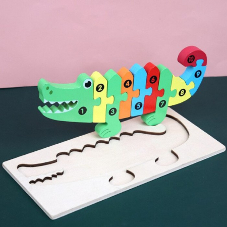 Jocuri Educative - Puzzle incastru în relief din lemn CROCODIL cu numere