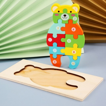 Jocuri Educative - Puzzle incastru în relief din lemn URSULEŢ cu numere