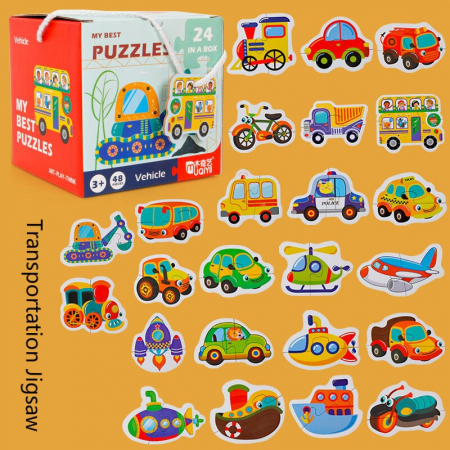 Jocuri Educative - Set 24 puzzle din 2 bucăţi- VEHICULE-MY BEST PUZZLES 24 IN A BOX VEHICLE