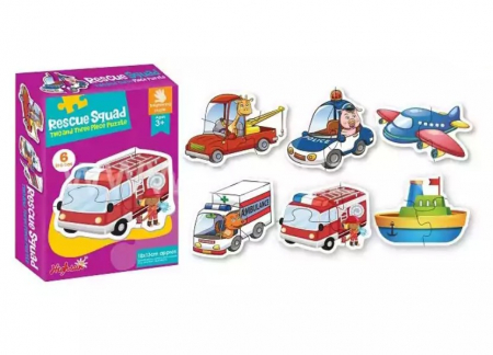 Jocuri Educative - Set 6 puzzle piese mari MAŞINI DE INTERVENŢIE - Rescue Squad 6 in a box