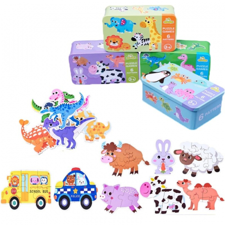 Set 6 puzzle in cutie metalică- ANIMALE [3]