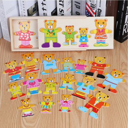 Jucării creative - Puzzle incastru din lemn ÎMBRACĂ FAMILIA DE URSULEŢI 2