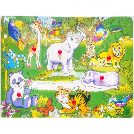 PROMOŢII - Puzzle incastru din lemn cu butoni - animale vesele în junglă 2