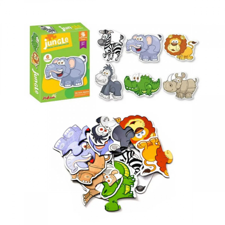 Jocuri Educative - Set 6 puzzle piese mari ANIMALE DIN JUNGLĂ- Jungle 6 in a box