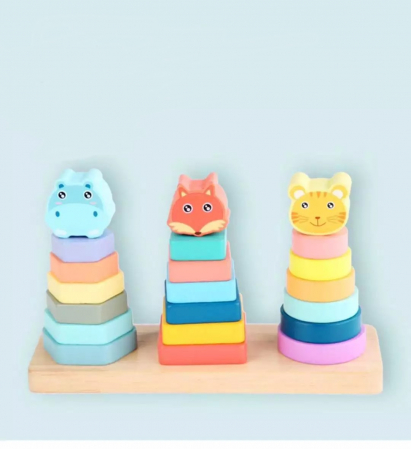 Jucărie de stivuit din lemn cu 3 coloane ANIMALE - Colorful animal set of pillars [1]
