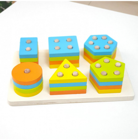 Joc de stivuit tip Montessori - SORTATOR CU 6 FORME GEOMETRICE - Six Set of building blocks [1]