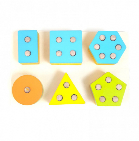 Joc de stivuit tip Montessori - SORTATOR CU 6 FORME GEOMETRICE - Six Set of building blocks [2]