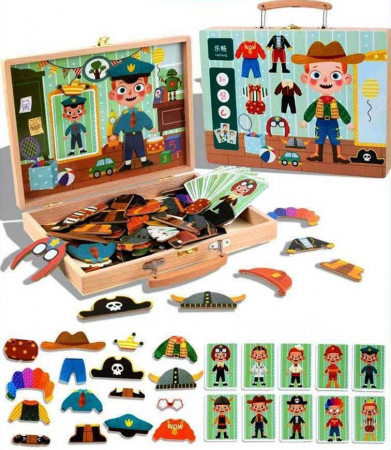 Jucării din lemn - Gentuţă din lemn cu puzzle magnetic ÎMBRACĂ BĂIATUL