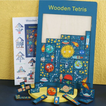 Jucării creative - Joc educativ din lemn TETRIS PLANETE