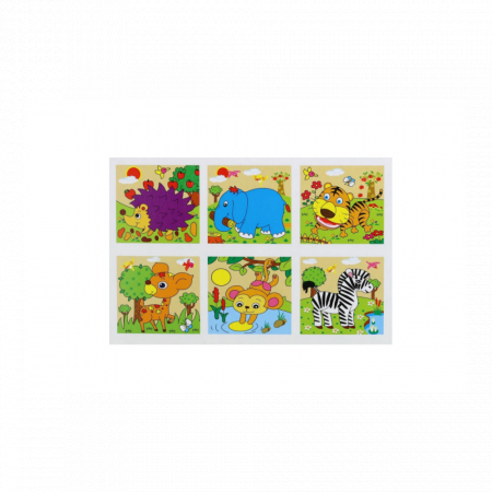 Set 9 cuburi din lemn cu puzzle animale din junglă [4]