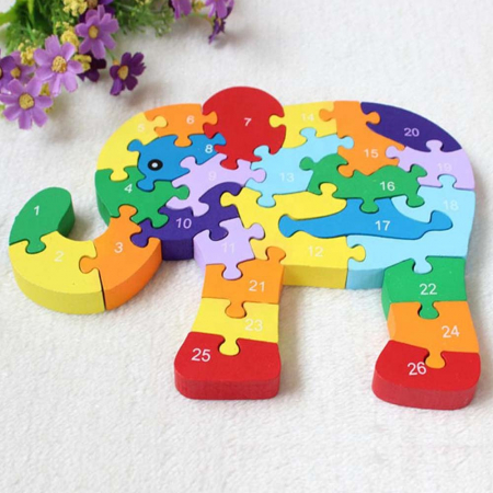 Jocuri Educative - Puzzle ELEFANT din lemn, cu piese mari