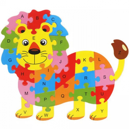 Jocuri Educative - Puzzle LEU din lemn, cu piese mari