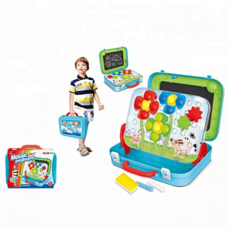 Jucării creative - Set creativ tip gentuţă 2 în 1 - Joc de tip mozaic cu butoni şi tablă de scris cu creta