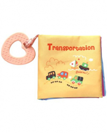 Cărţi senzoriale - Carte textilă cu jucărie gingivală MIJLOACE DE TRANSPORT