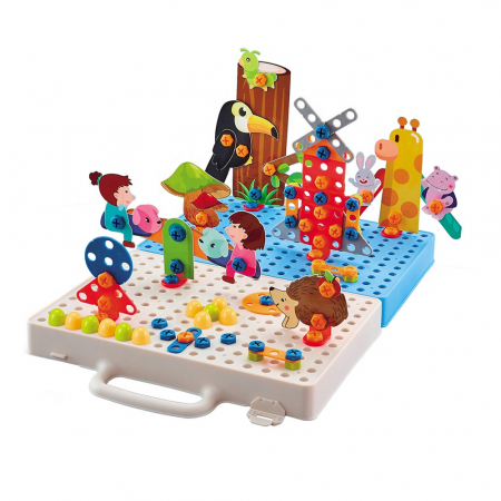 Jucării creative - Set de construit gentuţă cu şuruburi, pioneze şi figurine - 3D screw puzzle box
