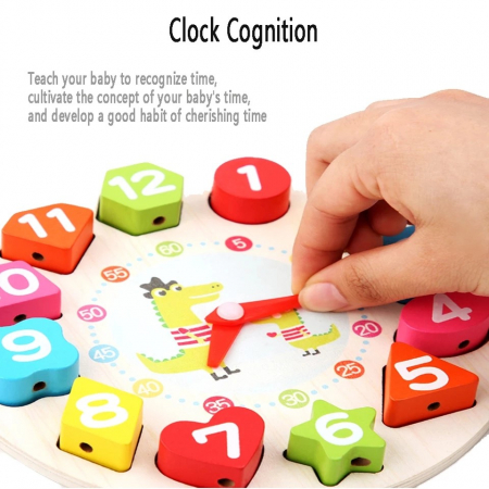 Ceas puzzle din lemn Montessori și jucărie de înșiruit SETON CLOCK [2]