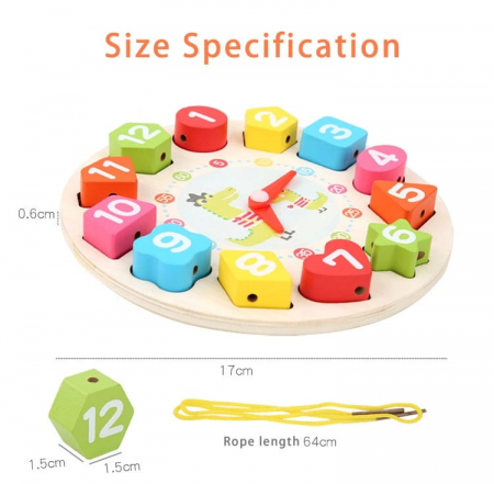 Ceas puzzle din lemn Montessori și jucărie de înșiruit SETON CLOCK [4]