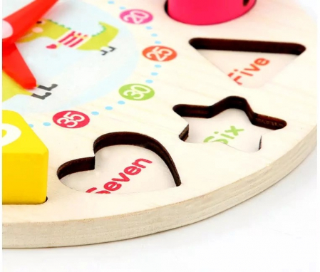 Ceas puzzle din lemn Montessori și jucărie de înșiruit SETON CLOCK [5]