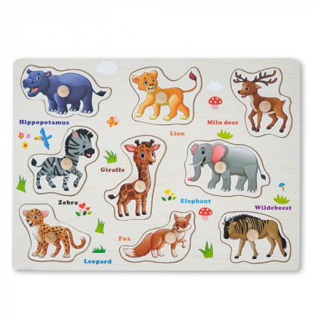 Jocuri Educative - Puzzle incastru din lemn cu butoni - animale din junglă 2