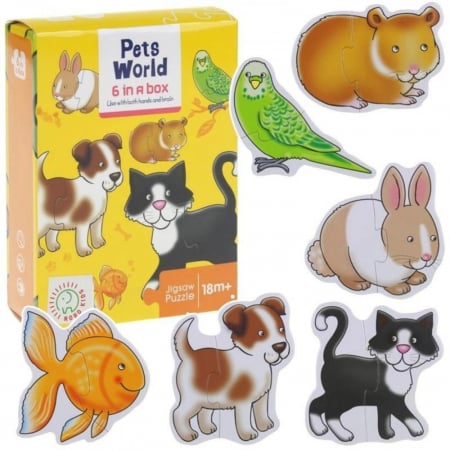 Set 6 puzzle piese mari ANIMALE DOMESTICE DIN LUME- Pets World 6 in a box [0]