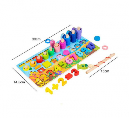 Joc multifunctional din lemn puzzle, stivuit si pescuit magnetic - Six in one logarithmic board [2]