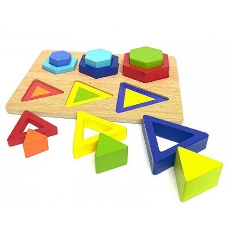 Jocuri Educative - Puzzle incastru din lemn forme geometrice Shape building blocks