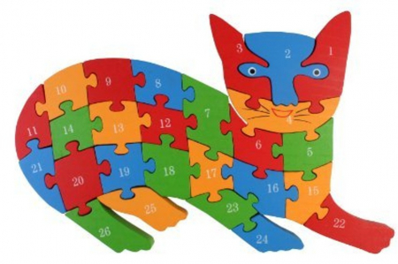 Jocuri Educative - Puzzle PISICA din lemn, cu piese mari