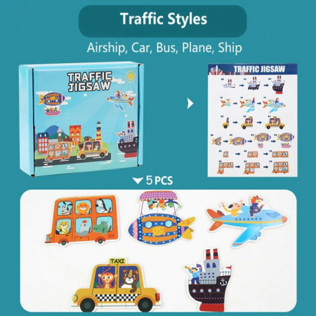 Jocuri Educative - Puzzle piese mari din carton mijloace de transport - Traffic Jigsaw