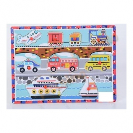 Jocuri Educative - Puzzle incastru din lemn cu butoni - mijloace de transport 4
