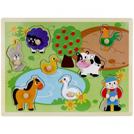 Jocuri Educative - Puzzle incastru din lemn cu butoni - FERMA 4