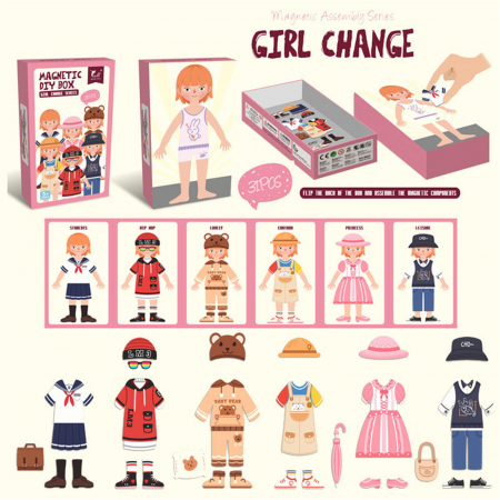 Jocuri Educative - Puzzle magnetic îmbracă fetiţa - Magnetic DIY BOX- Girl change