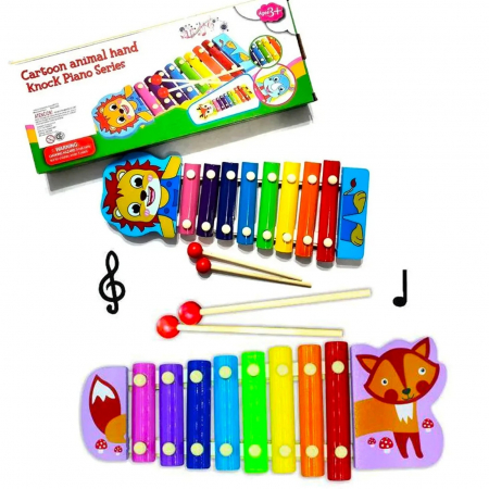 Jucării senzoriale - Xilofon din lemn cu animăluţe - Cartoon animal hand knock piano series