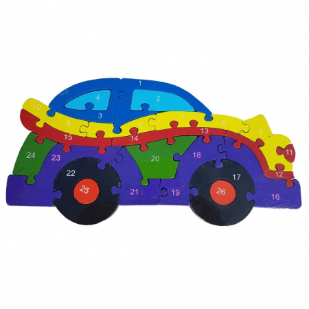 Jocuri Educative - Puzzle MASINA din lemn, cu piese mari