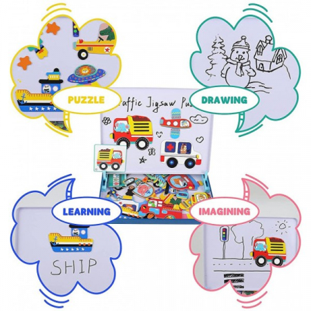 Set 2 in 1 puzzle magnetic in cutie metalica si tabla de scris MIJLOACE DE TRANSPORT [3]
