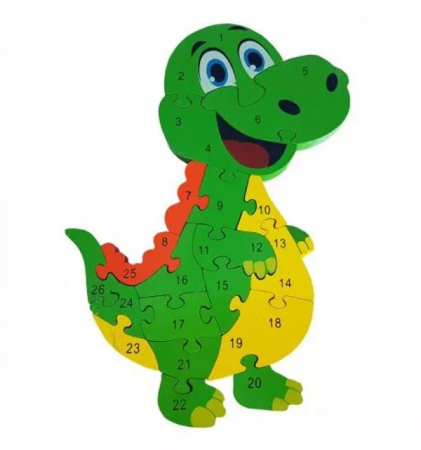 Jocuri Educative - Puzzle DINOZAUR VESEL din lemn, cu piese mari