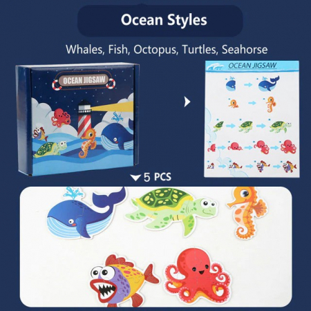 Jocuri Educative - Puzzle piese mari din carton animale marine- Ocean Jigsaw