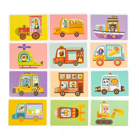 Gentuţă din lemn cu puzzle magnetic CONSTRUIESTE VEHICULE CU ANIMALUTE VESELE [4]