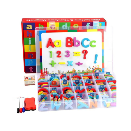 Jocuri Didactice - Alfabetar magnetic litere si numere in cutie compartimentata