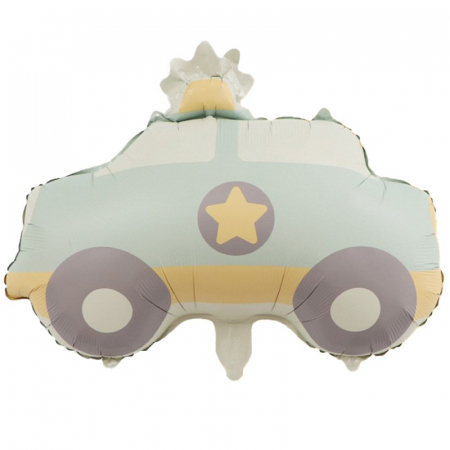 Articole petreceri si aniversari - Balon din folie metalizata, figurina masina de politie, tematica aniversare, 56 cm, pai inclus, umflare cu aer sau heliu