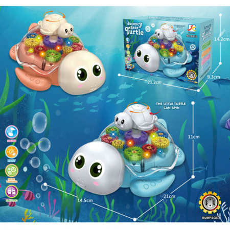 Jucării interactive - BROASCA TESTOASA cu sunete şi lumini cu carcasă transparentă LUCENCY GEAR TURTLE