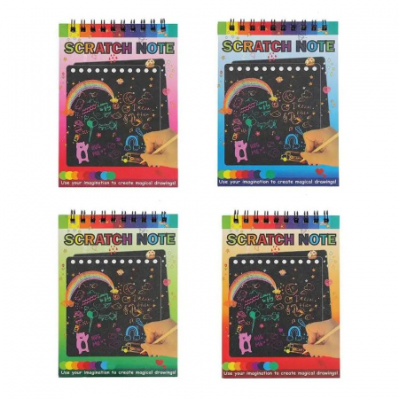 Cărţi de colorat - Caiet cu 10 fise razuibile curcubeu cu creion din bambus 14 x 10 cm