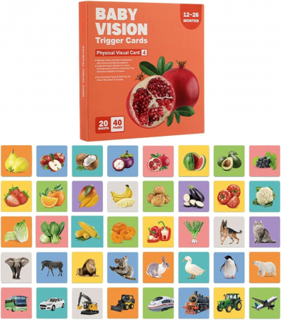 PROMOŢII - Carduri vizuale trigger cards fructe, legume, animale si vehicule 12-36 luni