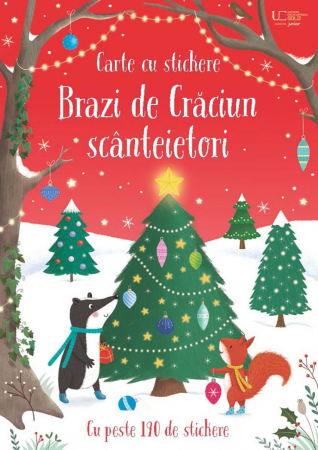 Cărţi cu autocolante - Carte cu stickere: Brazi de Craciun scanteietori (Usborne)